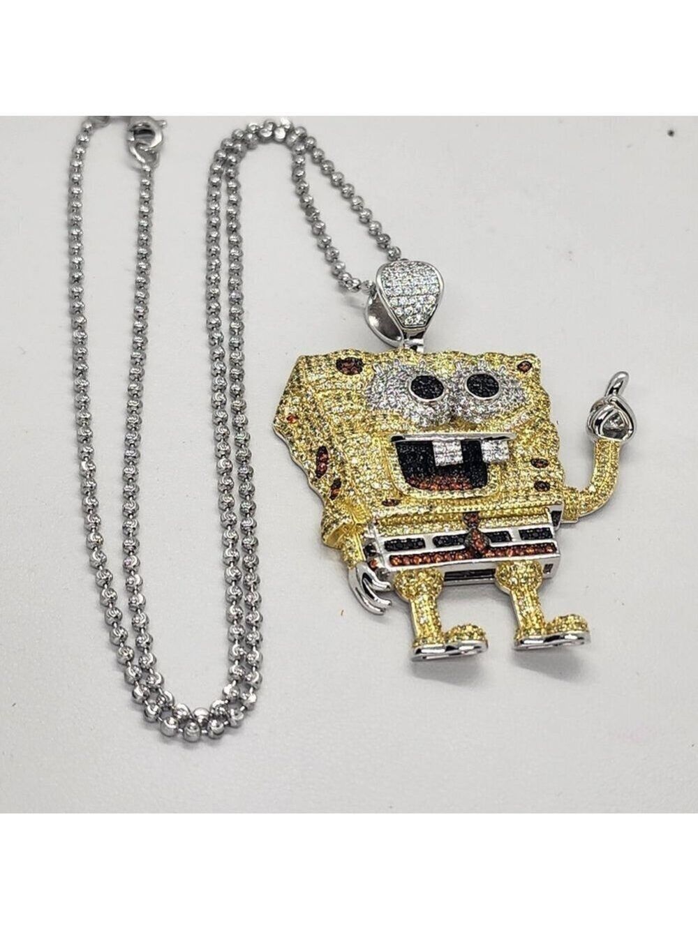 Brand New Sterling Silver 925 SpongeBob Square Pants Necklace - Picture 1 of 4